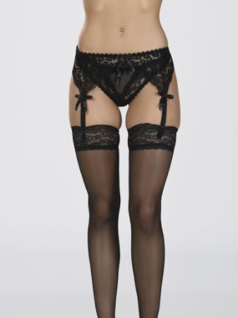 Siyah Dantel Ve Kurdele Detaylı Jartiyer String Takım