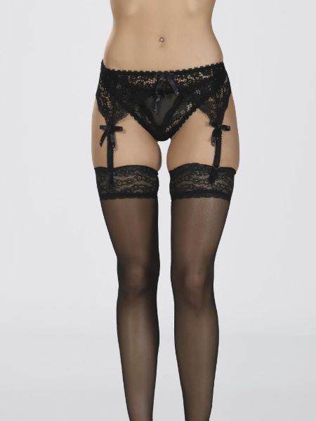 Siyah Dantel Ve Kurdele Detaylı Jartiyer String Takım