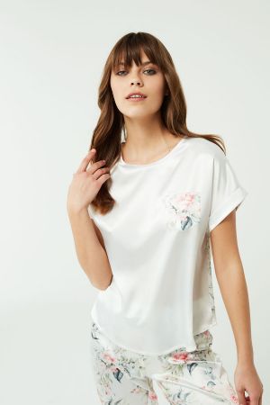 Ekru Somon Saten Pijama Takımı