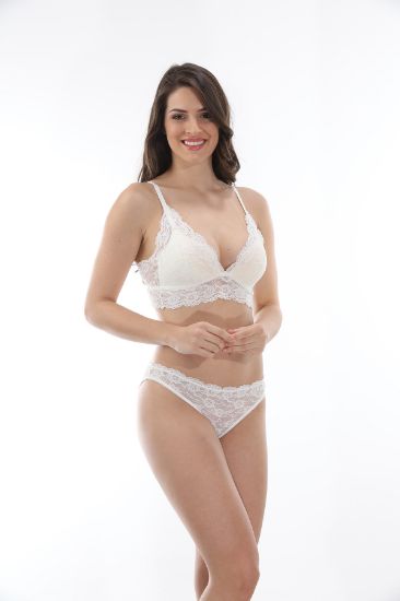 Ekru Dantelli Balensiz Sütyen Takımı