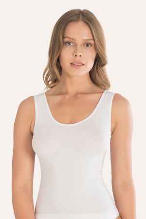 Beyaz Geniş Askılı Seamless Atlet Body