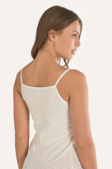 Ekru Kalp Desenli Jakarlı Askılı Atlet