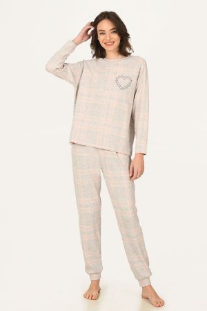 Pembe Kalpli Ekose Pijama Takımı 