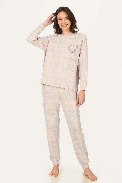 Pembe Kalpli Ekose Pijama Takımı 