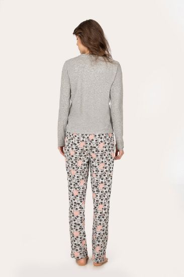 Gri Somon Panda Desenli Penye Pijama Takımı