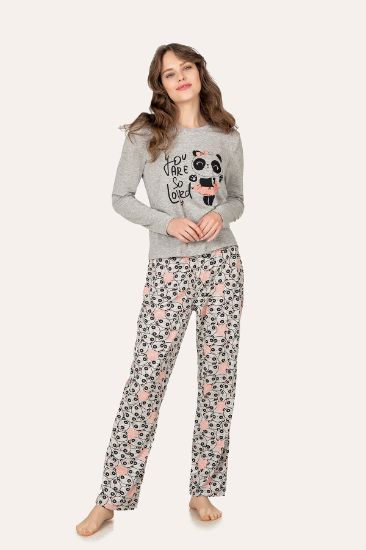 Gri Somon Panda Desenli Penye Pijama Takımı