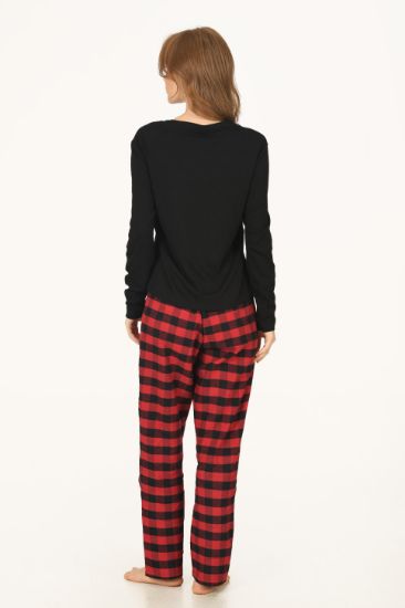 Siyah Kırmızı Kalpli Kareli Pijama Takım