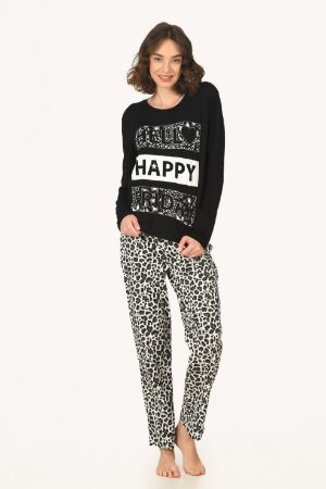 Siyah Leopar Hello Friday Pijama Takımı