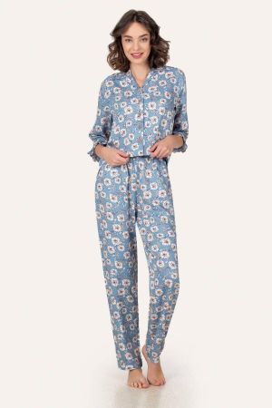 Mavi Blue Floral Çiçek Desenli Gömlekli Pijama Takımı
