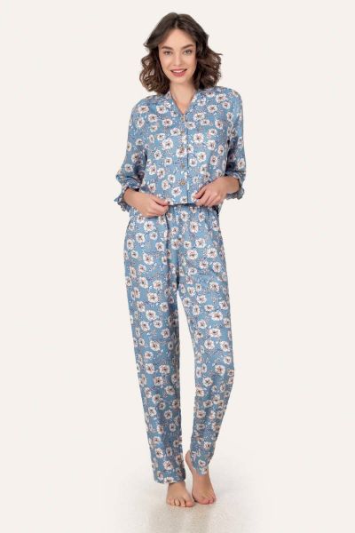 Mavi Blue Floral Çiçek Desenli Gömlekli Pijama Takımı