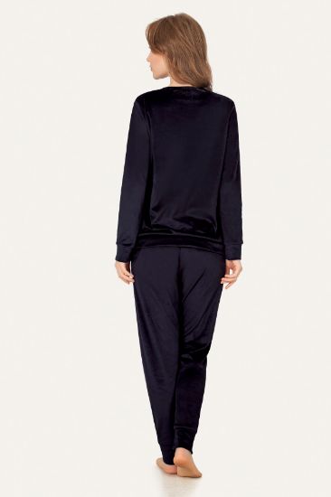 Lacivert Kedili Kadife Pijama Takımı