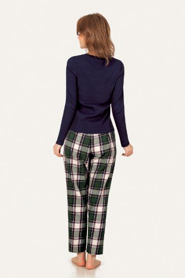 Lacivert Sincap Detaylı Üç Düğmeli Kaskorse Pijama Takımı