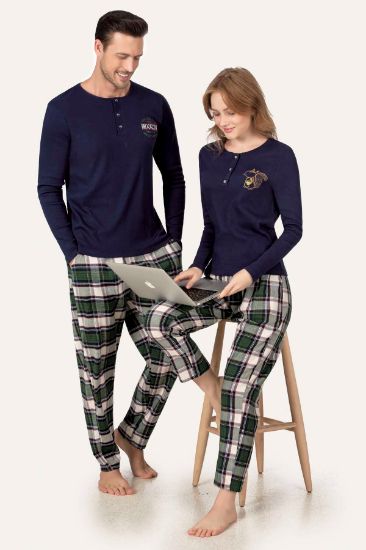 Lacivert Sincap Detaylı Üç Düğmeli Kaskorse Pijama Takımı