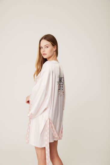 Pudra Saten Gecelik Sabahlık Takımı