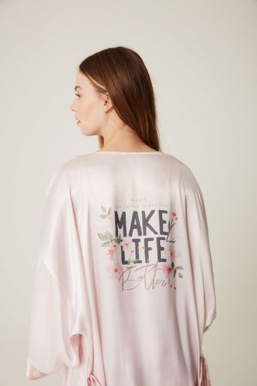 Pudra Saten Gecelik Sabahlık Takımı