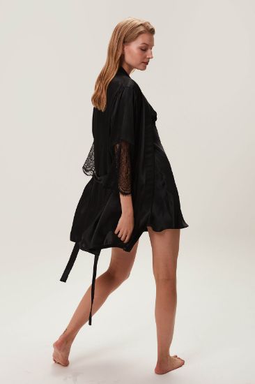 Siyah Saten Gecelik Sabahlık Takımı