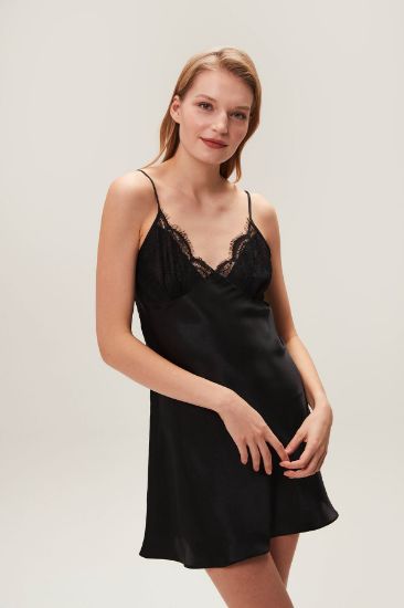 Siyah Saten Gecelik Sabahlık Takımı