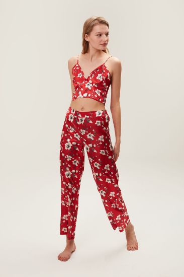 Kırmızı Saten 3 Parçalı Sabahlık Takımı