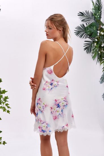 Leylak Saten Çiçek Desenli Gecelik Sabahlık Takım