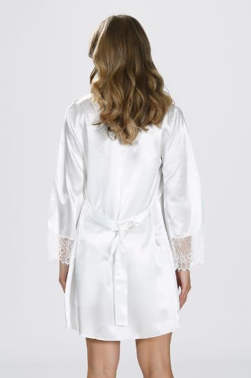 Krem Dantelli Saten Gecelik Sabahlık Takım