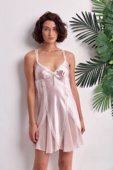 Pudra Saten Gecelik Sabahlık Takımı