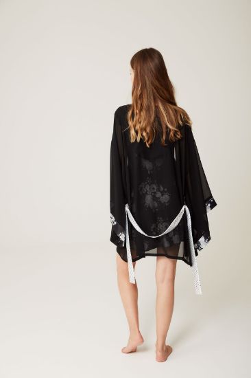 Siyah Saten Gecelik Tül Sabahlık Takımı