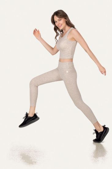 Bej Papatya Detaylı Crop Tayt Takımı