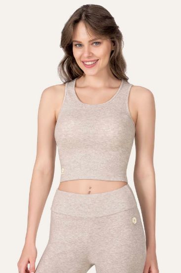 Bej Papatya Detaylı Crop Tayt Takımı