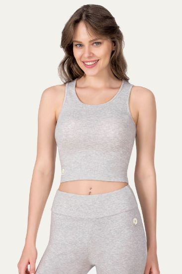 Gri Papatya Detaylı Crop Tayt Takım