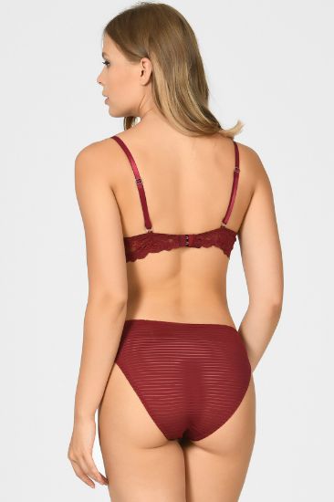 Hafif Destekli Dantelli Bordo Straplez Sütyen Külot Takım