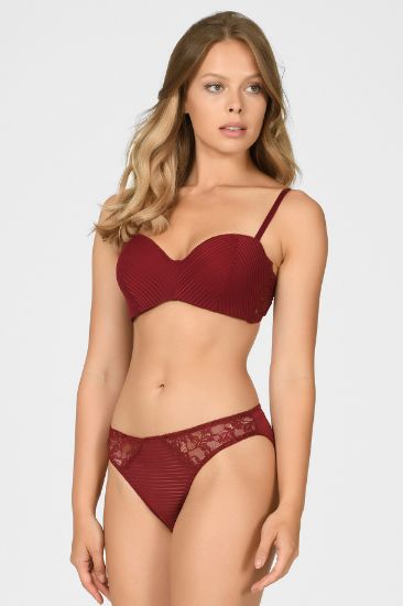 Hafif Destekli Dantelli Bordo Straplez Sütyen Külot Takım