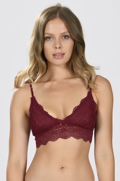 Bordo Dantelli Desteksiz Bralet Sütyen