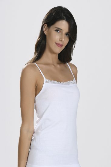 Beyaz Yakası Dantelli İnce Askılı Atlet