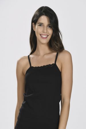 Siyah Yakası Dantelli İnce Askılı Atlet 