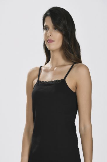 Siyah Yakası Dantelli İnce Askılı Atlet 