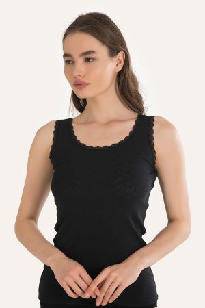 Siyah Jakarlı Kalın Askılı Atlet