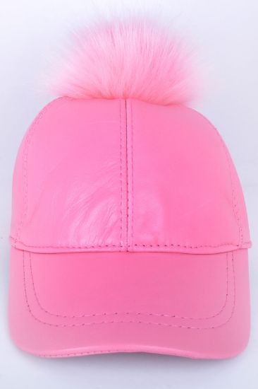 Pembe Tek Ponponlu Deri Şapka