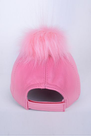 Pembe Tek Ponponlu Deri Şapka