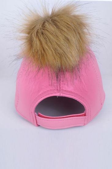 Pembe Tek Ponponlu Deri Şapka 