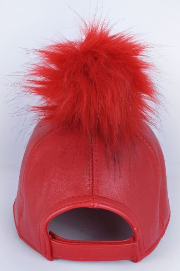 Kırmızı Tek Ponponlu Deri Şapka