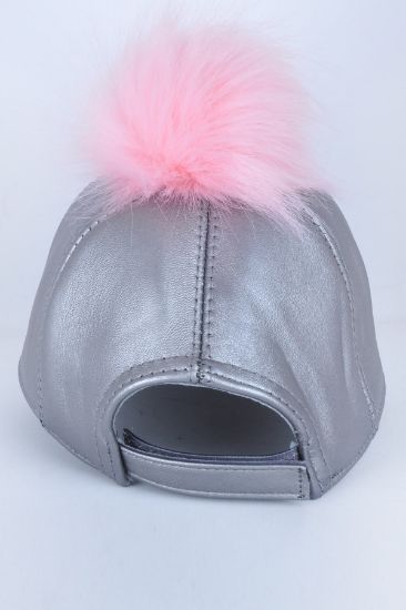 Pempe Ponponlu Gümüş Deri Şapka