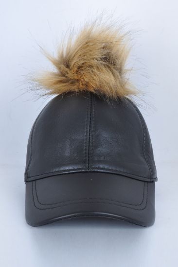 Siyah Tek Ponponlu Deri Şapka