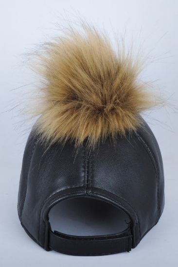 Siyah Tek Ponponlu Deri Şapka