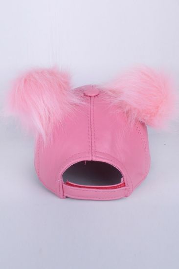 Pembe Çift Ponponlu Deri Şapka