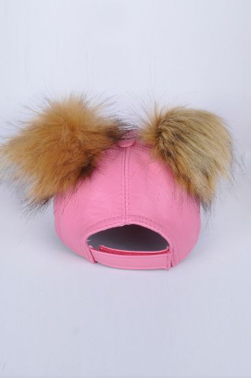 Pembe Çift Ponponlu Deri Şapka