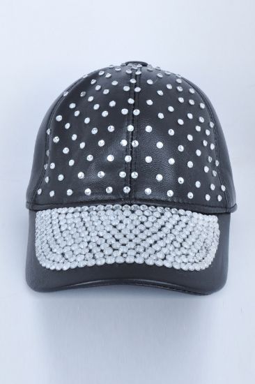 Taşlı Siyah Deri Şapka