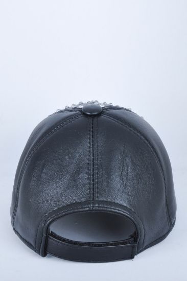Taşlı Siyah Deri Şapka