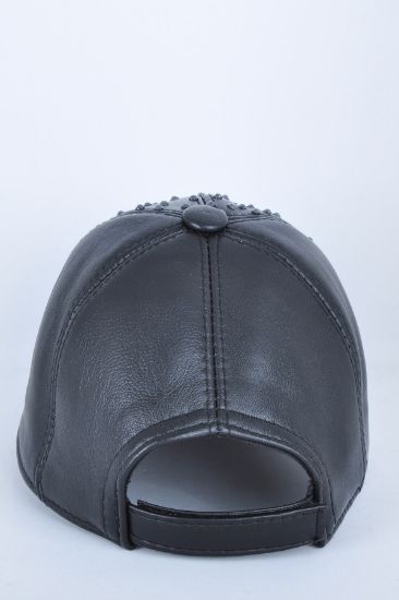 Taşlı Siyah Deri Şapka