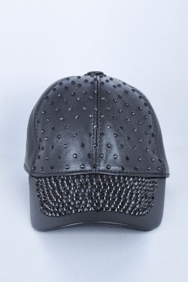 Siyah Taşlı Siyah Deri Şapka