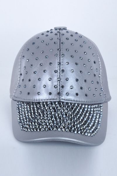 Taşlı Gümüş Deri Şapka